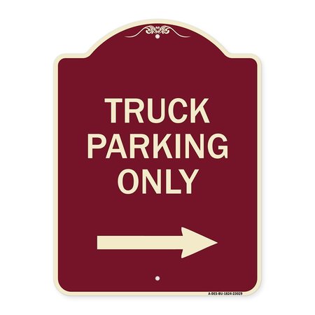 SIGNMISSION Reserved Parking Truck Parking W/ Right Arrow Heavy-Gauge Aluminum Sign, 24" x 18", BU-1824-23029 A-DES-BU-1824-23029